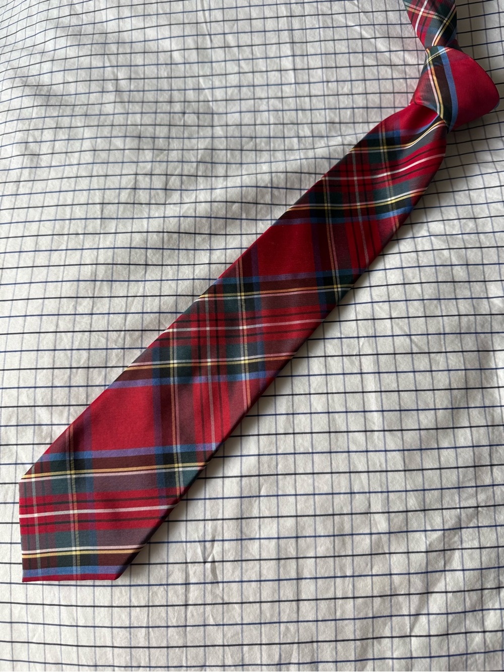 Tommy Hilfiger Red Plaid Silk Tie with Blue and Green Accents